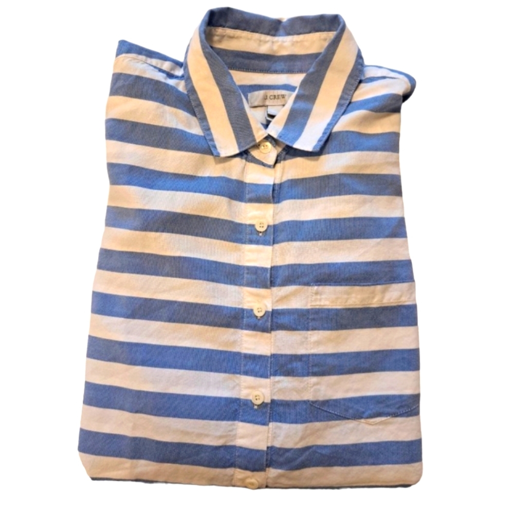 J. Crew Blue and White Nautical Striped Button Down Shirt Size 2